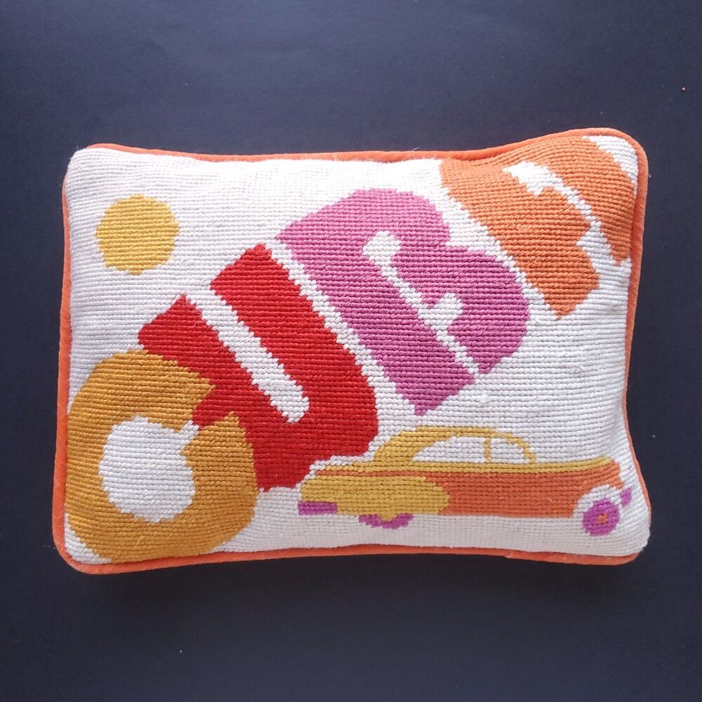 Jonathan Adler Needlepoint Throw Pillow Cuba Retro Travel Jet Set Wool 12x9